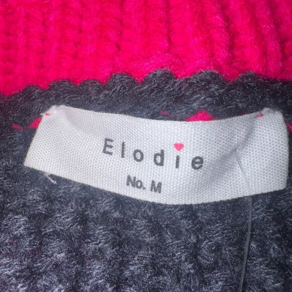 Elodie Anthropologie Navy Blue and Pink knitted crew neck sweater size M Cute - Picture 3 of 4